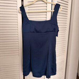 Urban Outfitters Bri Double Bow Satin Mini Dress in navy